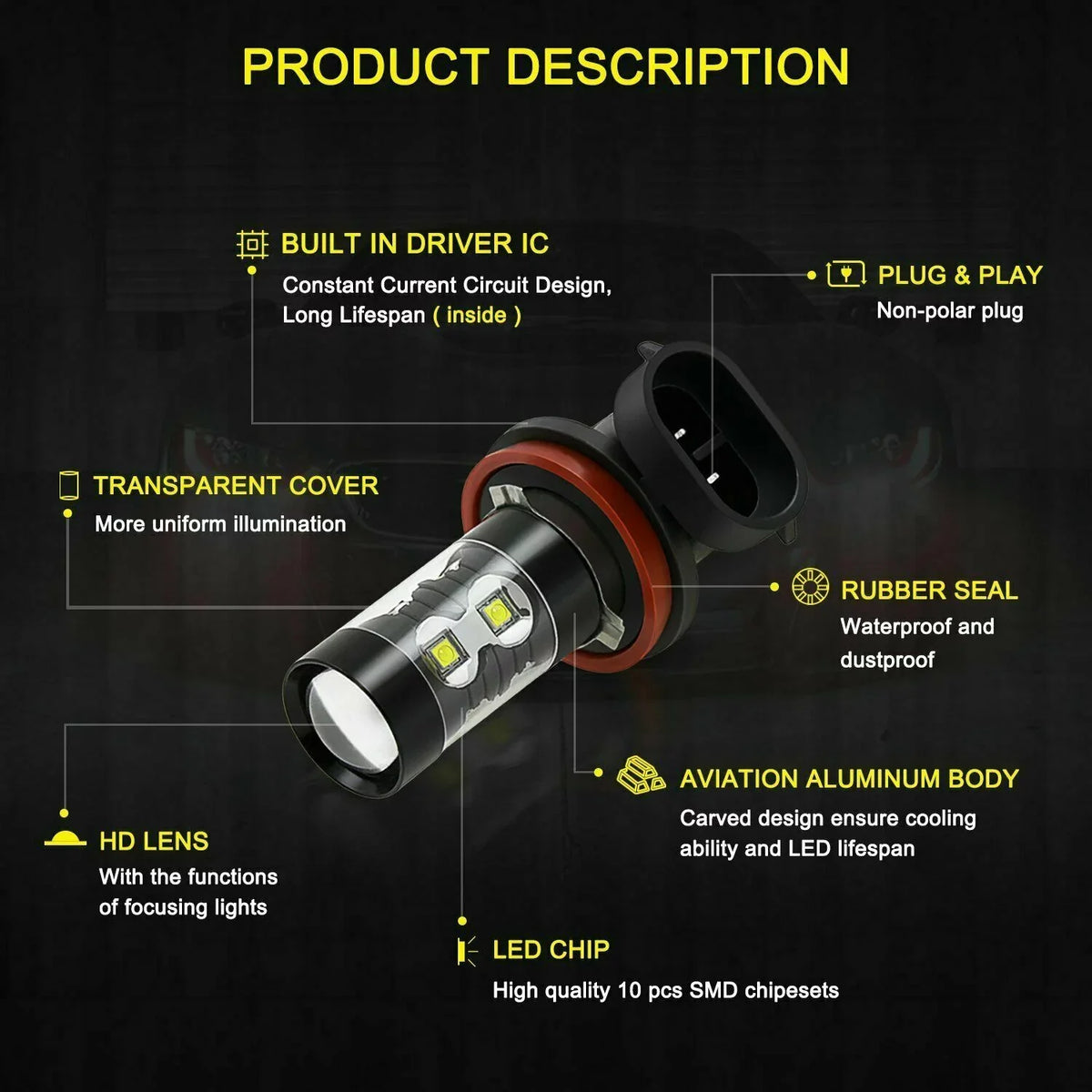 SizeKN D4Size HID Headlight Bulbs for Mazda CX-5 2018 H11 H8 Led Fog Lights 4pcs