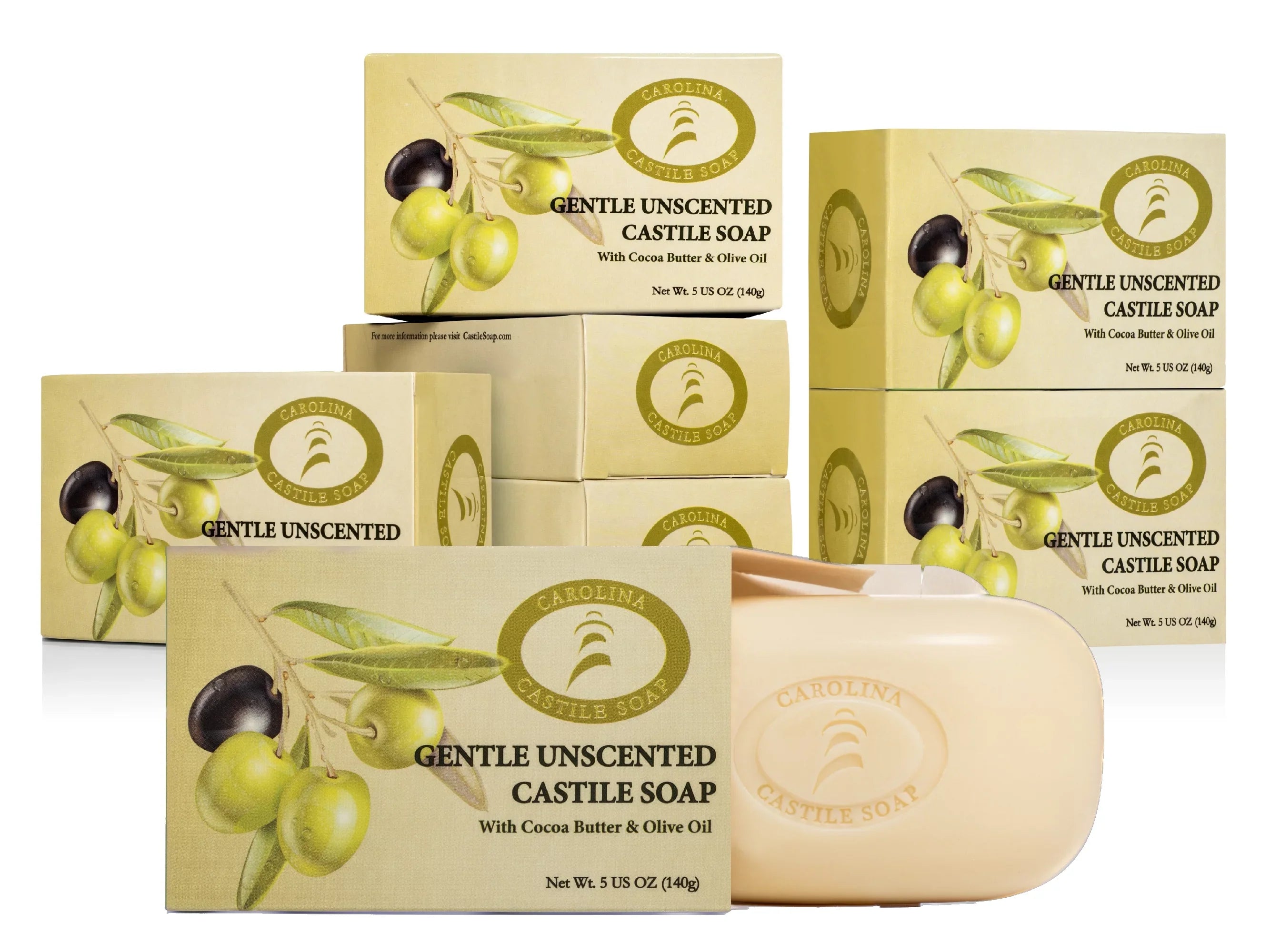 Carolina Castile Bar Sizeoap - 6 pack - Gentle Unscented - Triple Milled 5 oz bars