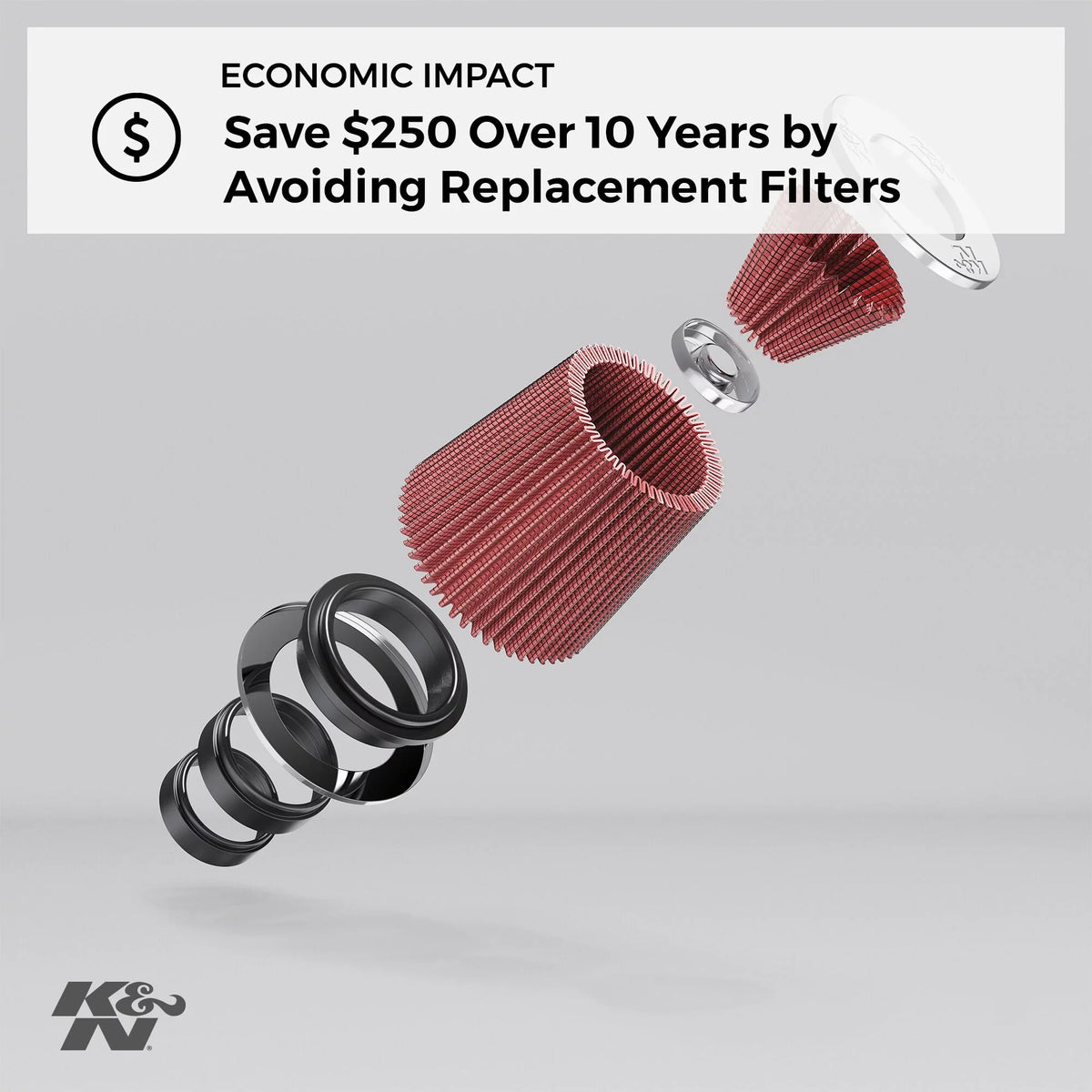 K&N Universal Clamp-On Engine Air Filter: Washable and Reusable: Round Tapered; 5 in (127 mm) Flange ID; 5.5 in (140 mm) Height; 6.5 in (165 mm) Base; 4.5 in (114 mm) Top , RU-5147