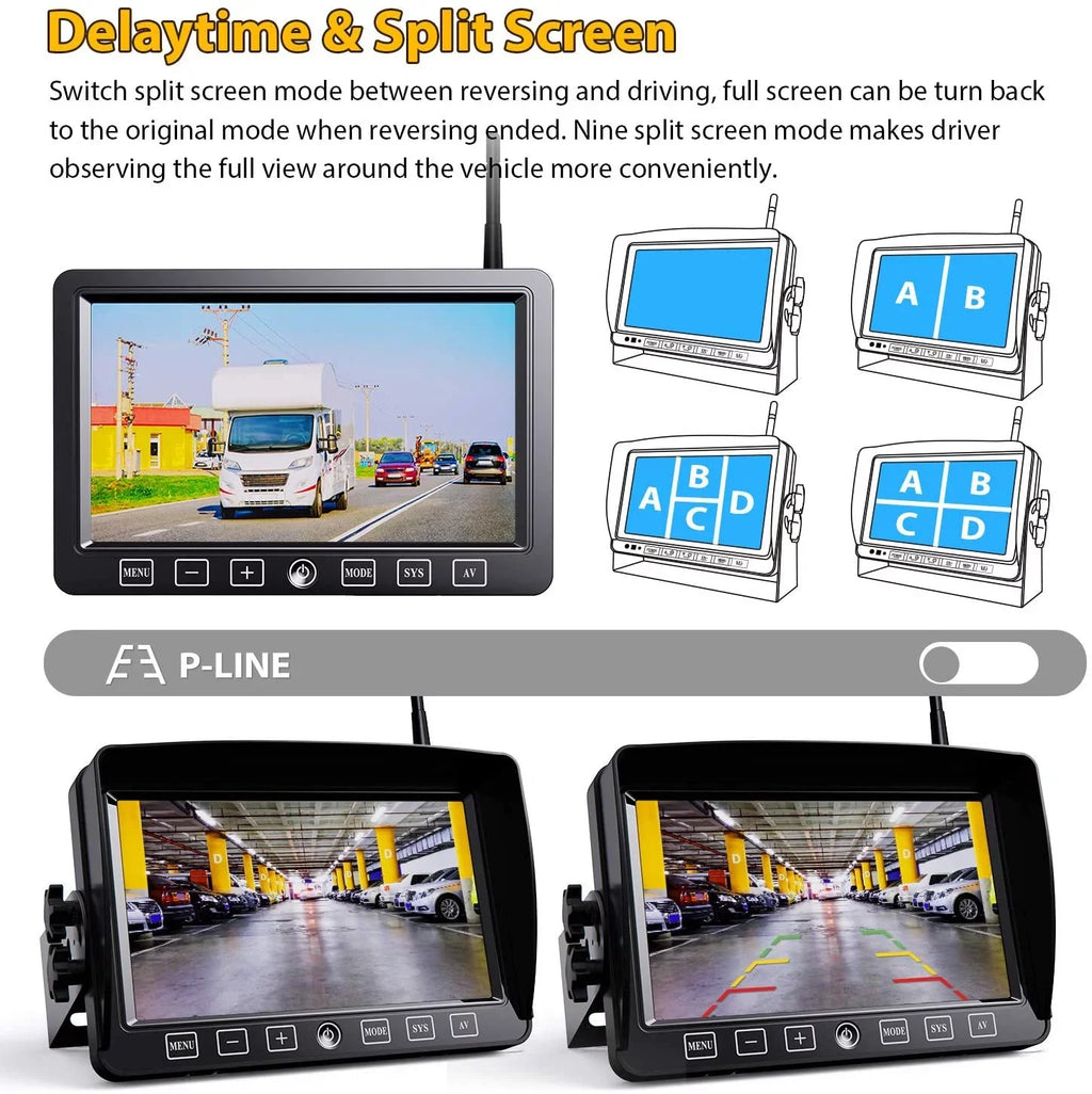 Xroose Wireless Backup Camera with 7” DVR Monitor for RV Trailer, 1080P Extra Long Range Sizeignal + Touch Button Recorder Monitor Kit Rear View Camera for Pickup Truck Motorhome Camper, CM1