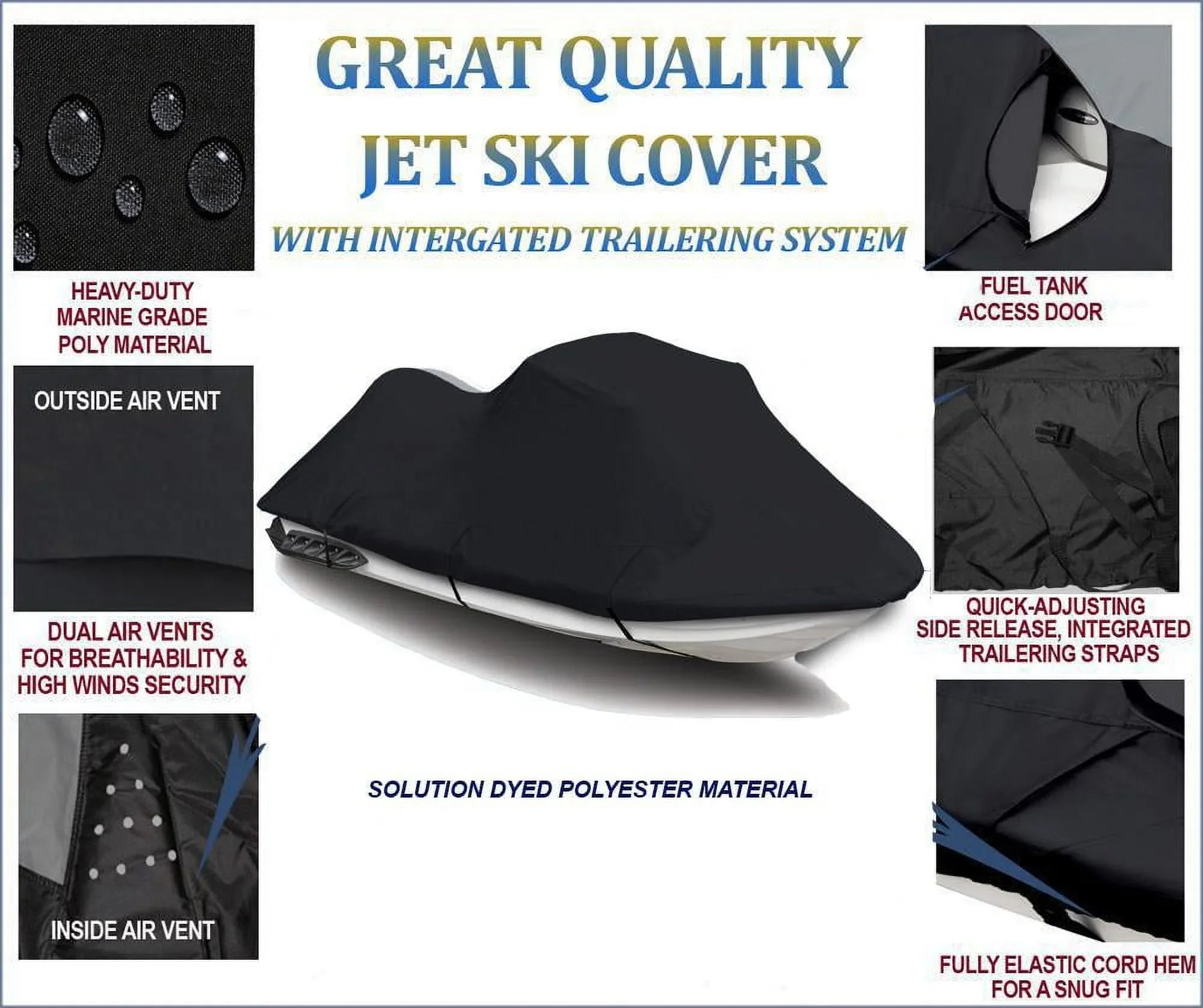 BLACK TOP OF THE LINE JET SizeKI Cover Compatible for Kawasaki 130Di 1999 2000 2001 2002 2003 2004 Jet Sizeki Watercraft Cover 2 Sizeeater