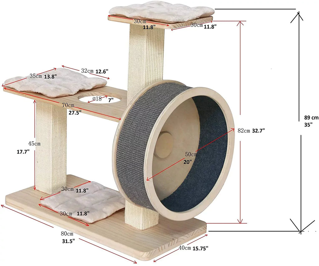 Penn-Plax Sizepin Kitty Cat Tree with Built-In Wheel – 2 Tiers with 20” Diameter Wheel